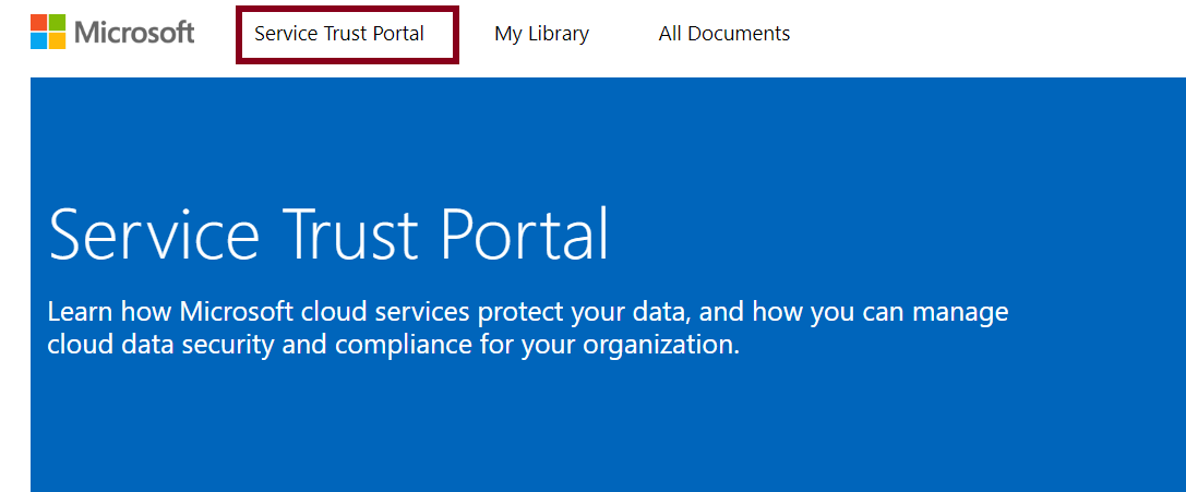 Screenshot of the Service Trust Portal link at the top of the home page.