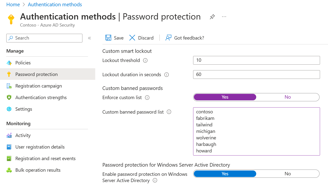 A screen capture showing a configuration screen for setting up a custom banned password list.