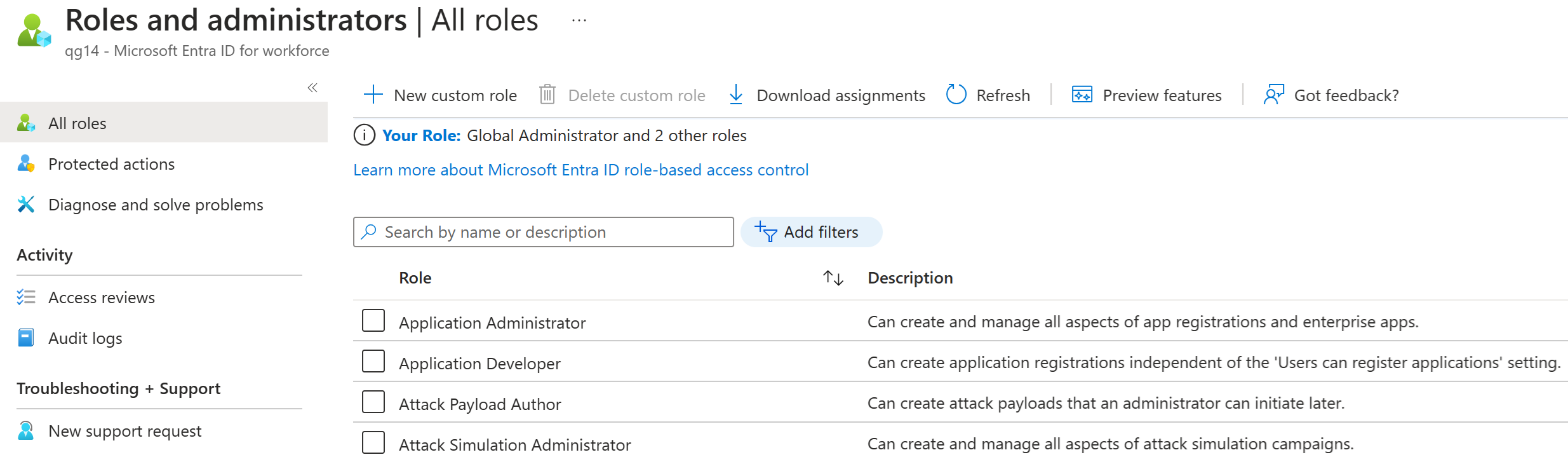 Screenshot of Create or edit custom roles from the Roles and administrators page.