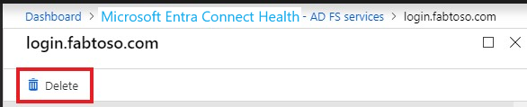 Screenshot of Azure A D Connect Health delete service.  Remove unwanted services.