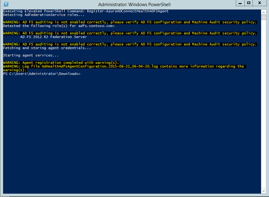 Screenshot of the Azure A D Connect Health A D F S configure script. You can customize if needed.