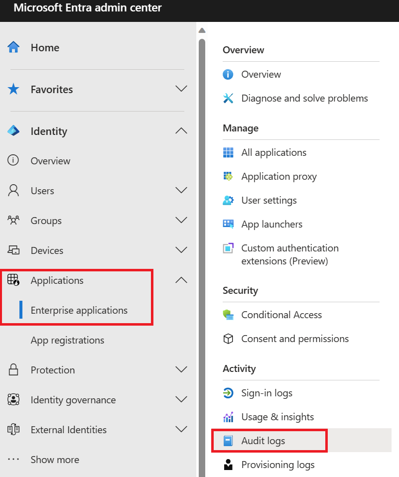 Screenshot of the Enterprise applications. The application type for reporting has been selected.