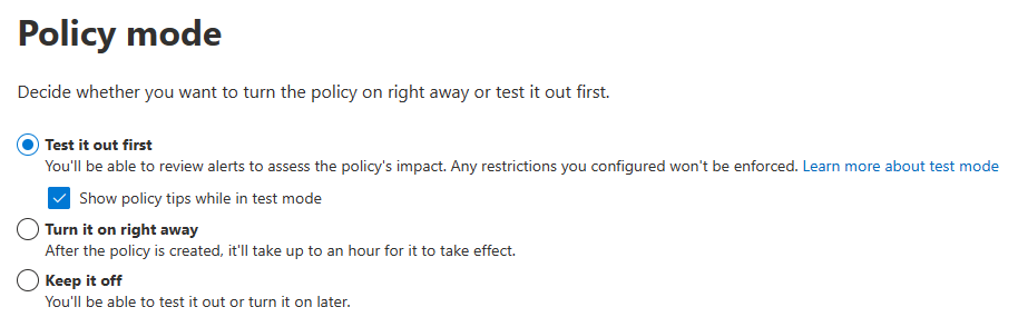 Screenshot of a test policy example.