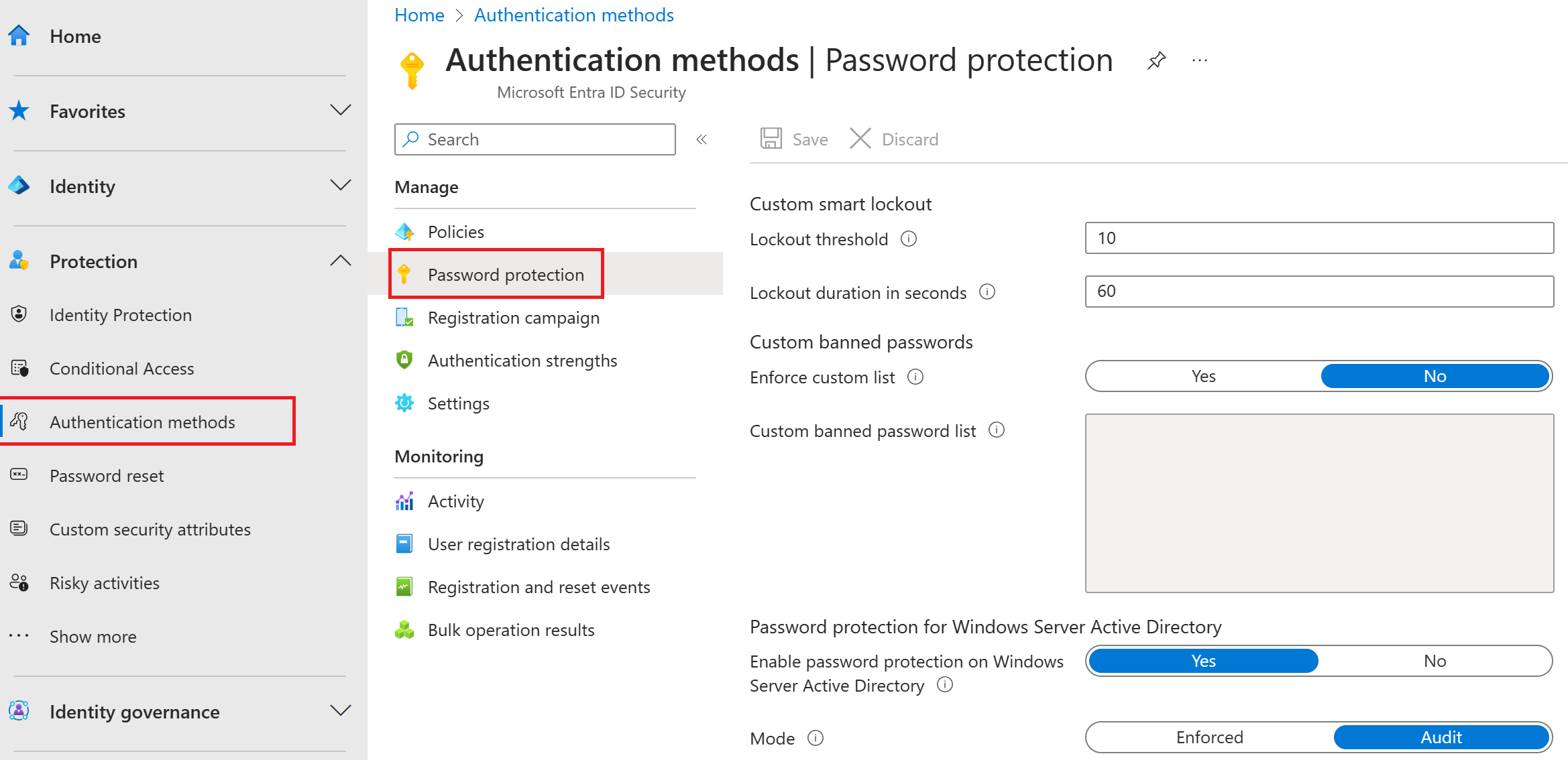 Screenshot of the Authentication methods dialog with the highlighted selections to browse to Password authentication.