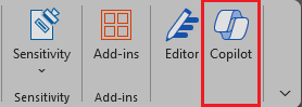 Screenshot of the Copilot icon in the Word ribbon.