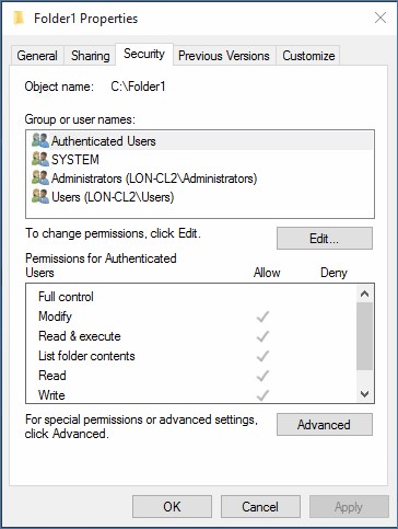 screenshot of the folder properties window.