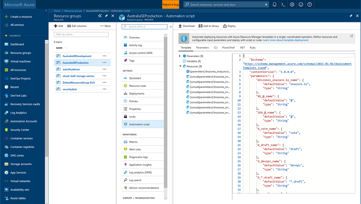 Screenshot of Azure Resource Manager