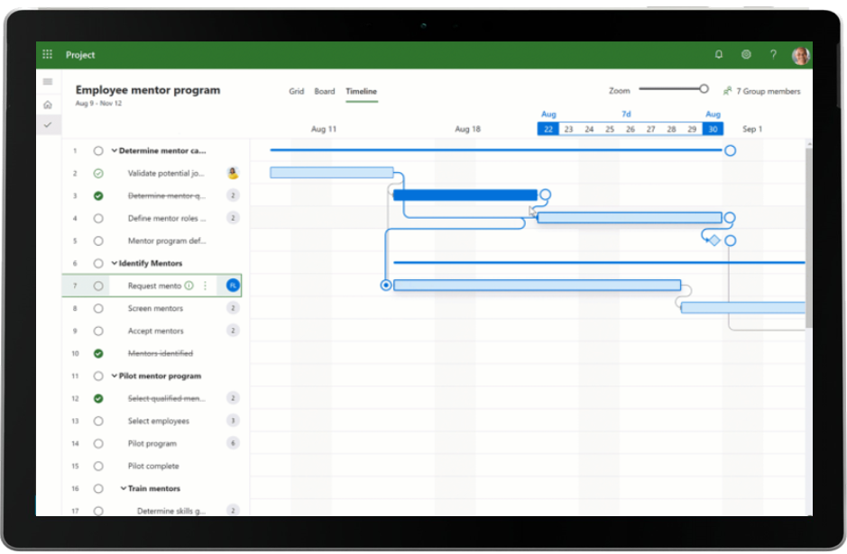 Screenshot showing a project's timeline within the Project work management tool.