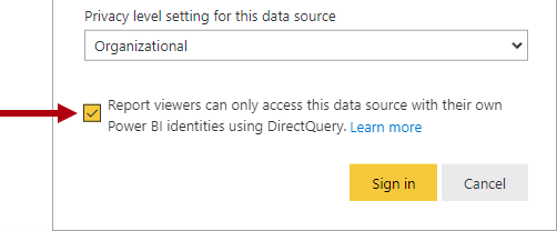 Screenshot shows the data source credentials window with the SSO option enabled.