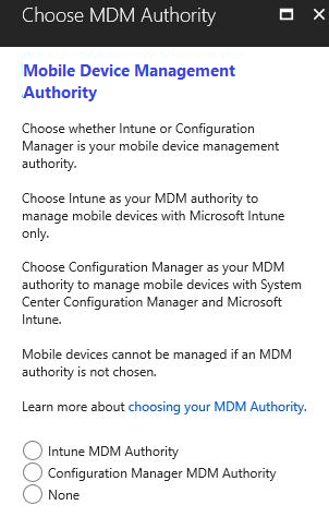 Screenshot of the Choose MDM Authority screen.
