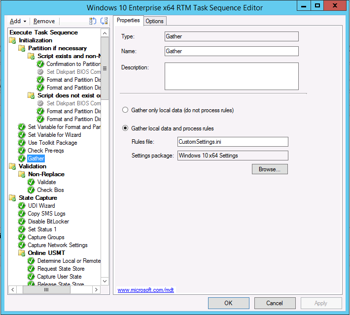 Example of the Task Sequence Editor