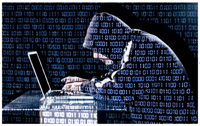 Diagram showing an image of a hacker working on a laptop.