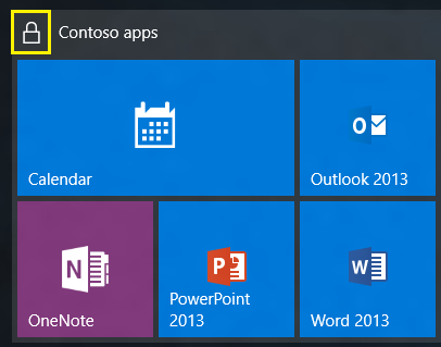 Screenshot of a Windows 10 start menu with a group of apps with a lock symbol at the top left.