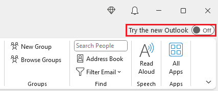 Screenshot displaying the try the new outlook toggle switch.