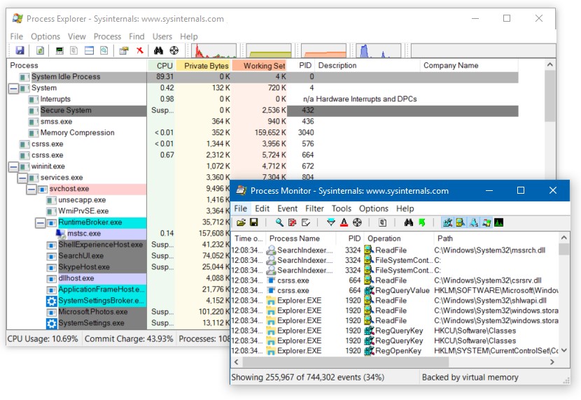 Screenshot of Process Monitor.