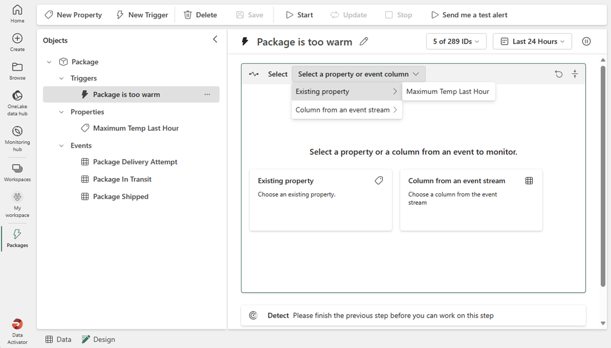 Screenshot of assigning new property in Data Activator.