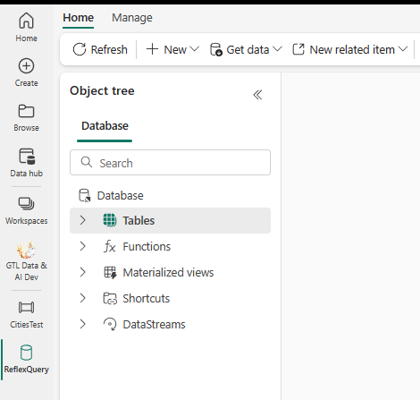 Screenshot of a Fabric Kusto Database.