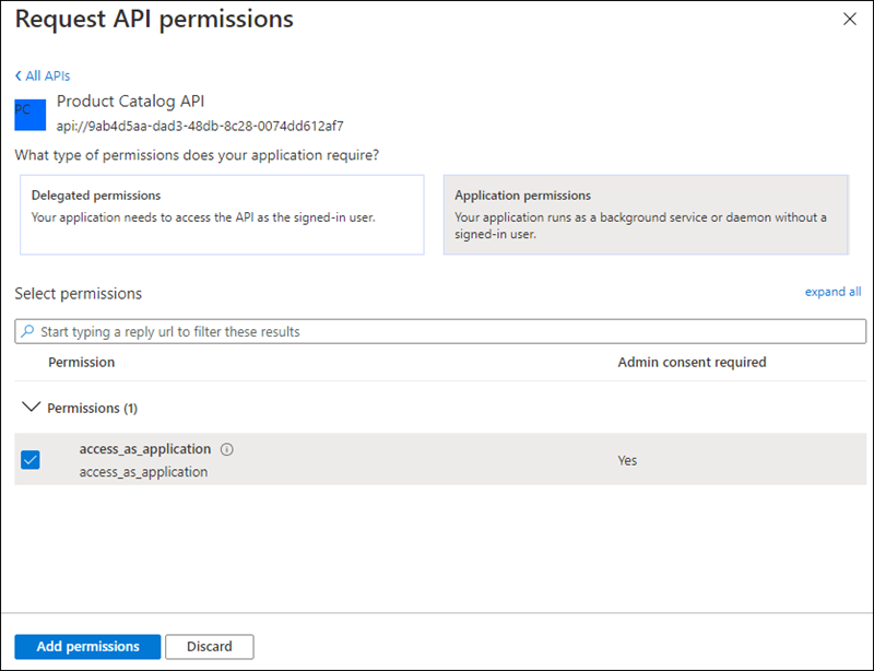 SScreenshot of adding the access_as_application permission