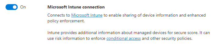 Screenshot of the Microsoft Intune connection setting.