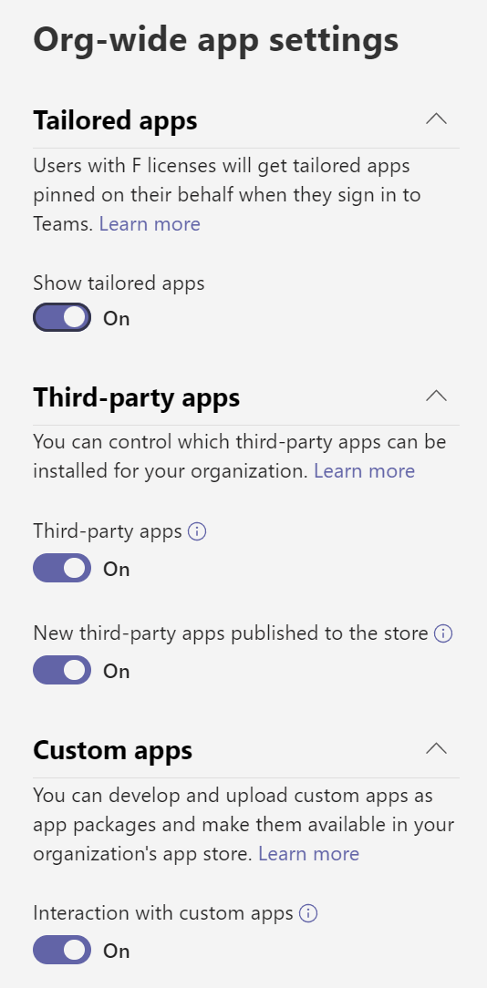  Screenshot of org-wide app settings.