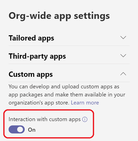 Screenshot showing Org-wide custom app setting.