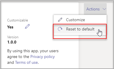 Screenshot of reset app details to default values.