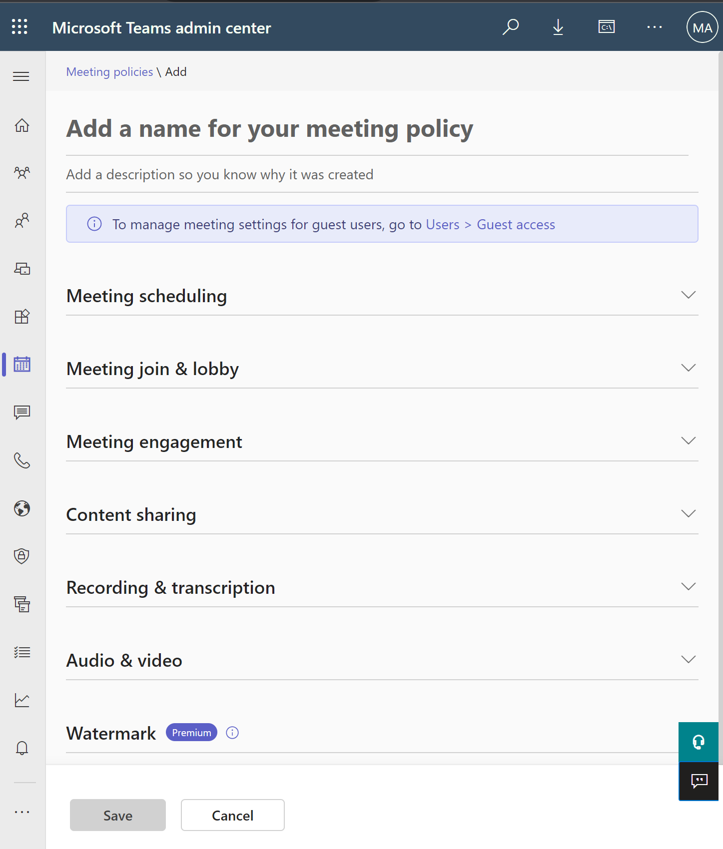 Screenshot of New meeting policy.