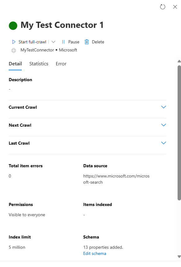 Screenshot that shows on-demand crawl connection pane.