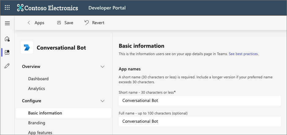 Screenshot of the Developer Portal basic information page.