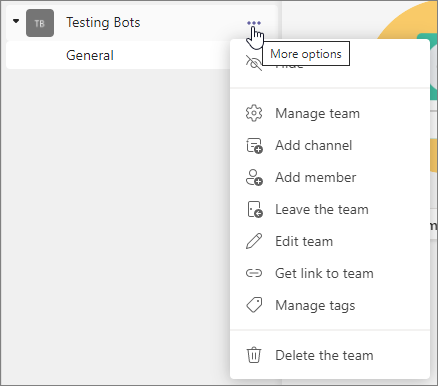 Screenshot of selecting the Manage team option.