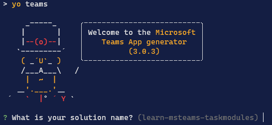 Screenshot of the Yeoman Generator for Microsoft Teams.