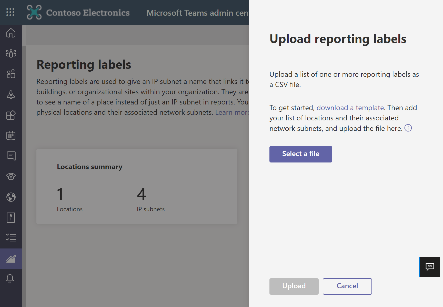 Screenshot of Configuration of reporting labels.