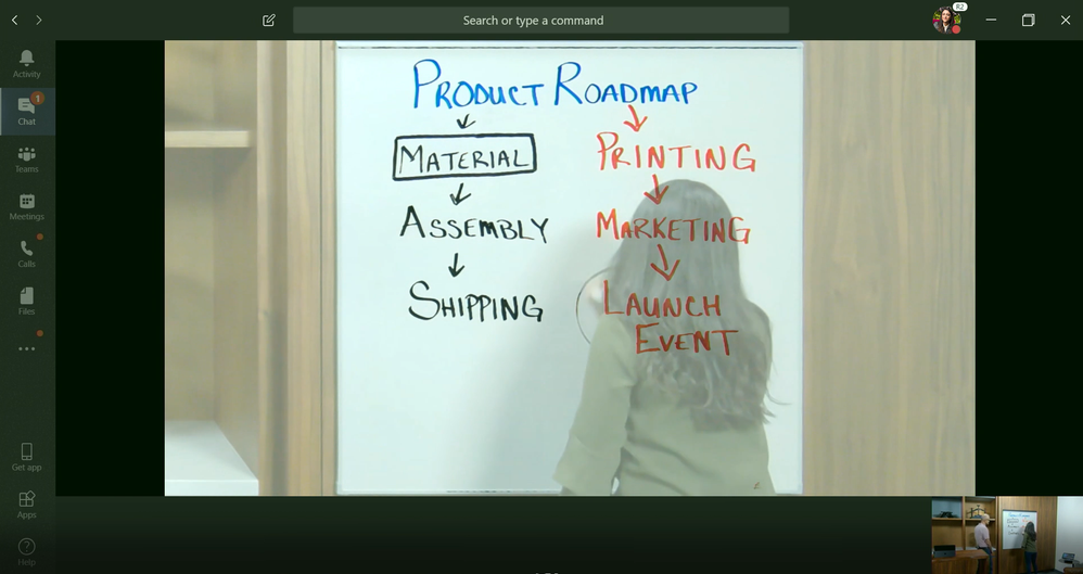 A screenshot of the Teams using the intelligent content capture feature to save the writing on a whiteboard.