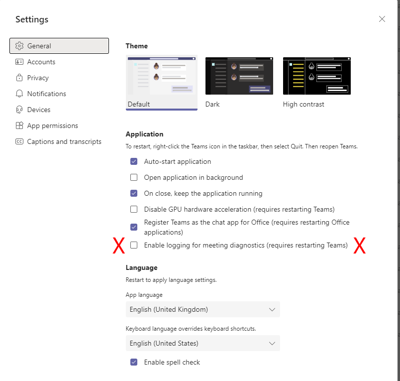 Enable logging for meeting diagnostics