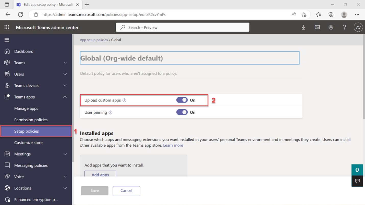 Screenshot of Global Org-wide default policy.