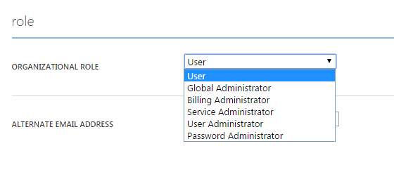 Screenshot shows the Organizational Role option is set to User.