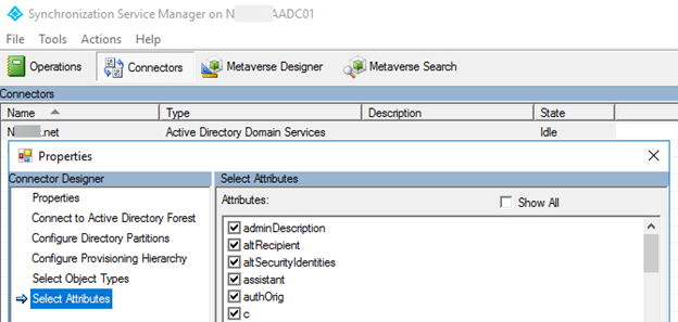 Screenshot of AD Connector Synchronization Manager.