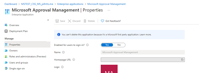 Screenshot of the message that displays the statement you can't delete this application because it's a Microsoft first party application.