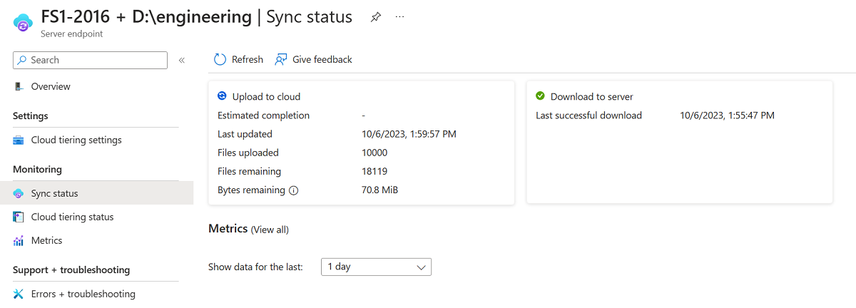 Screenshot that shows the sync progress in the Azure portal.