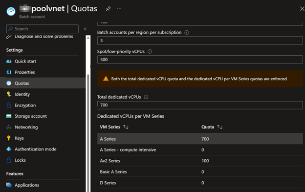 Screenshot that shows how to check core quotas.