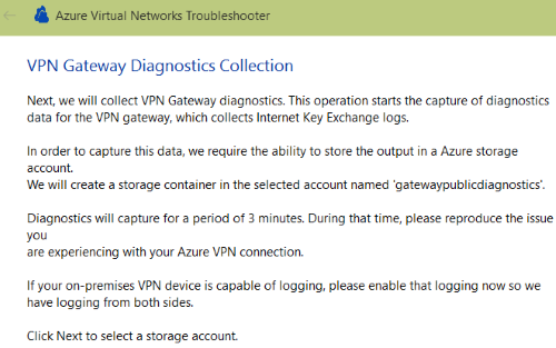 Screenshot of the diagnostics collection notification.