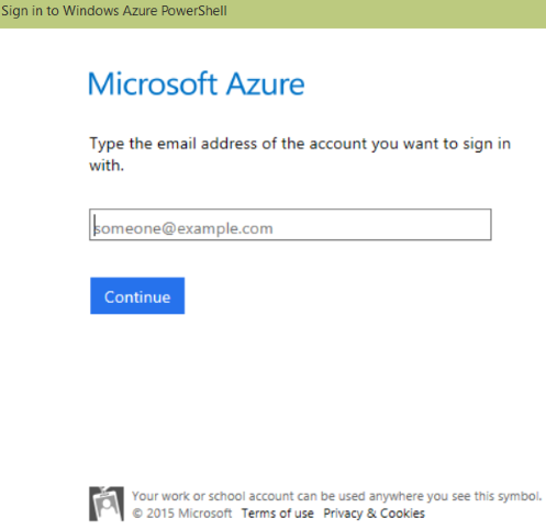 Screenshot of the sign-in page in Microsoft Azure.