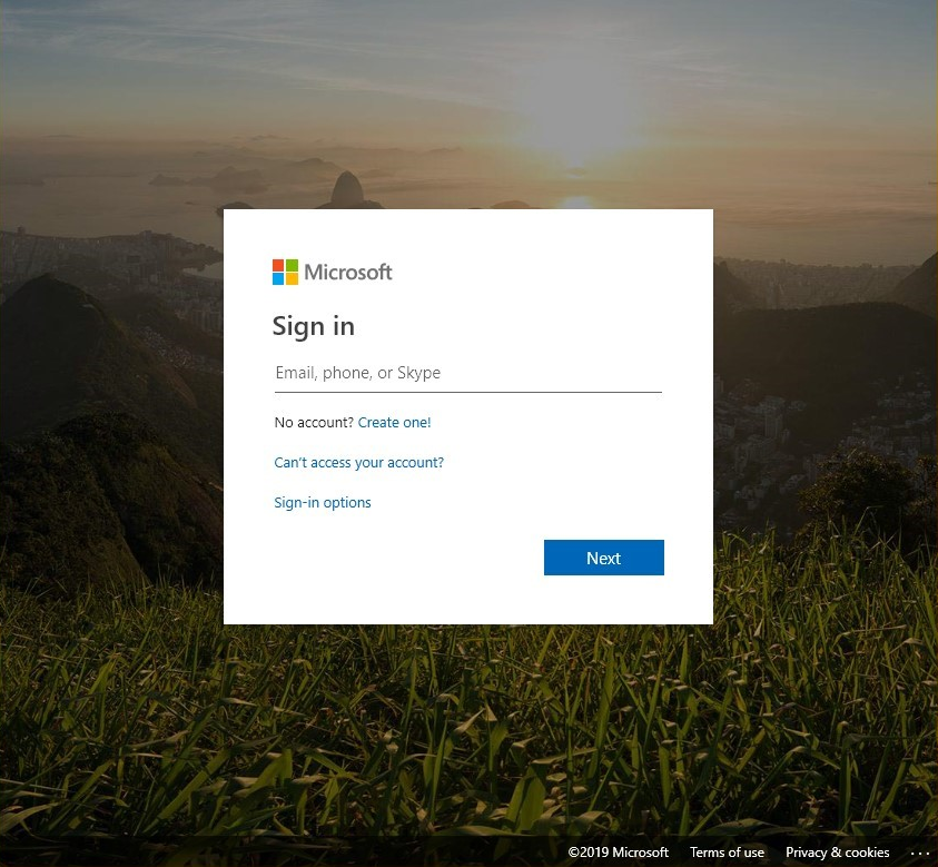 Screenshot of the Microsoft Account sign in dialog.