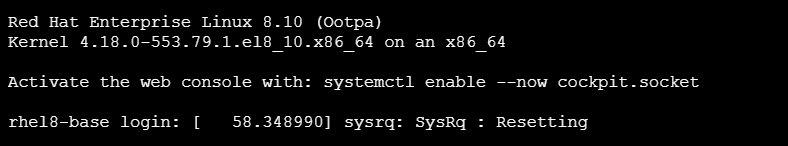 Screenshot of the reset message log in the command-line interface.