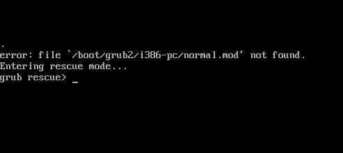 Screenshot of grub error normal.mod not found.