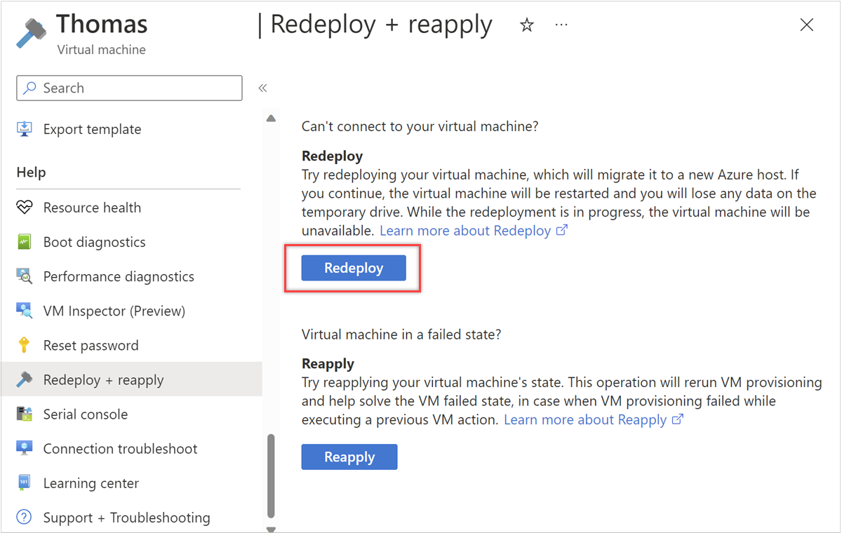The image shows the redeploy and reapply option.