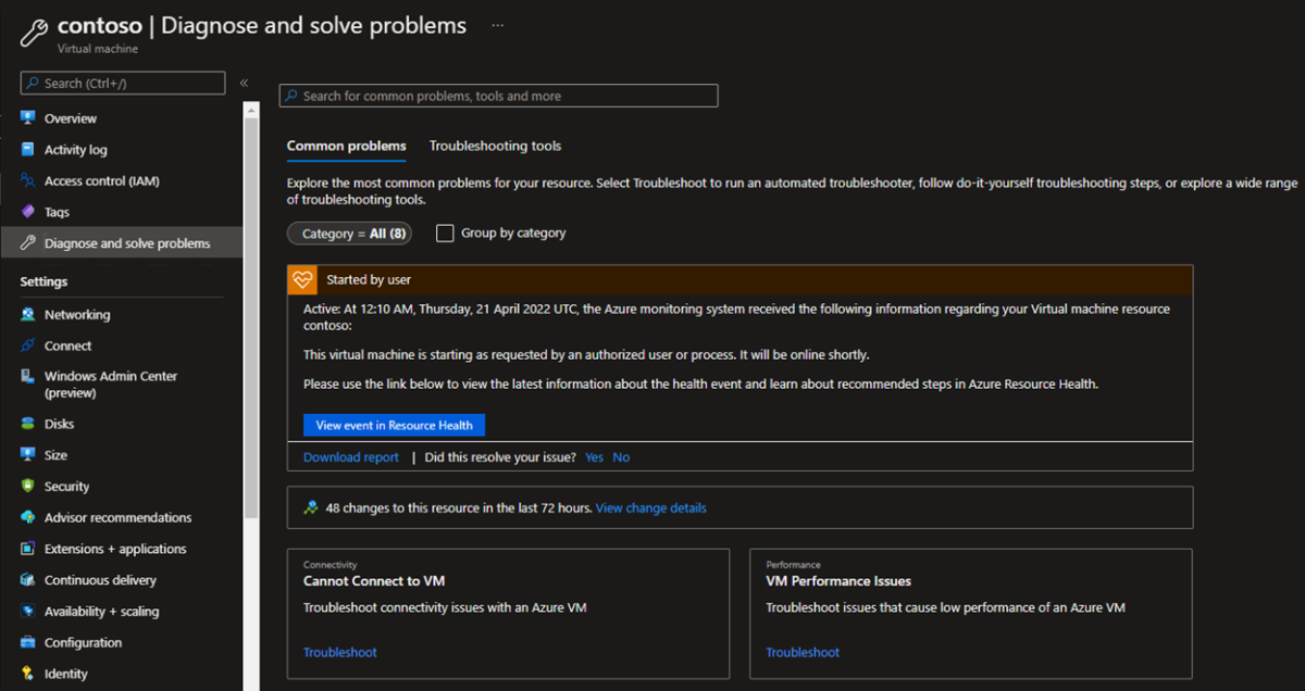 Screenshot of Diagnose and Solve Problems panel.