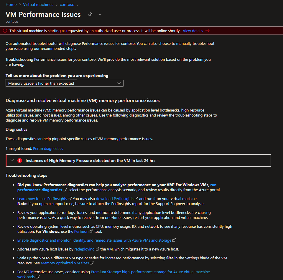 Screenshot of VM Performance Issues panel.
