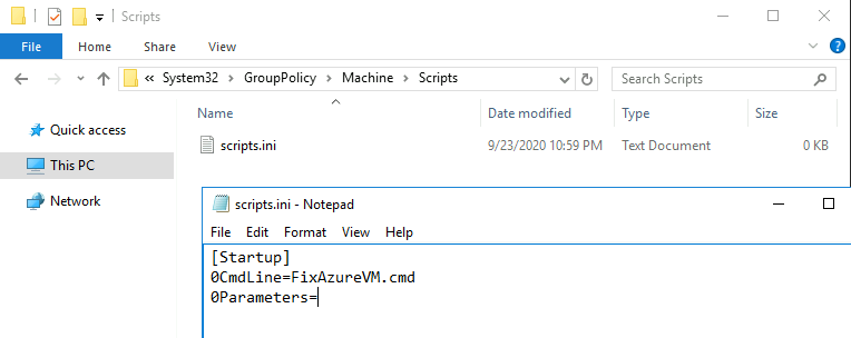 Screenshot shows the updates made to the script.ini file.
