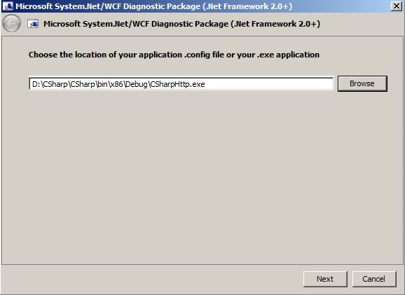 Screenshot to choose the location of your application config file or exe application.